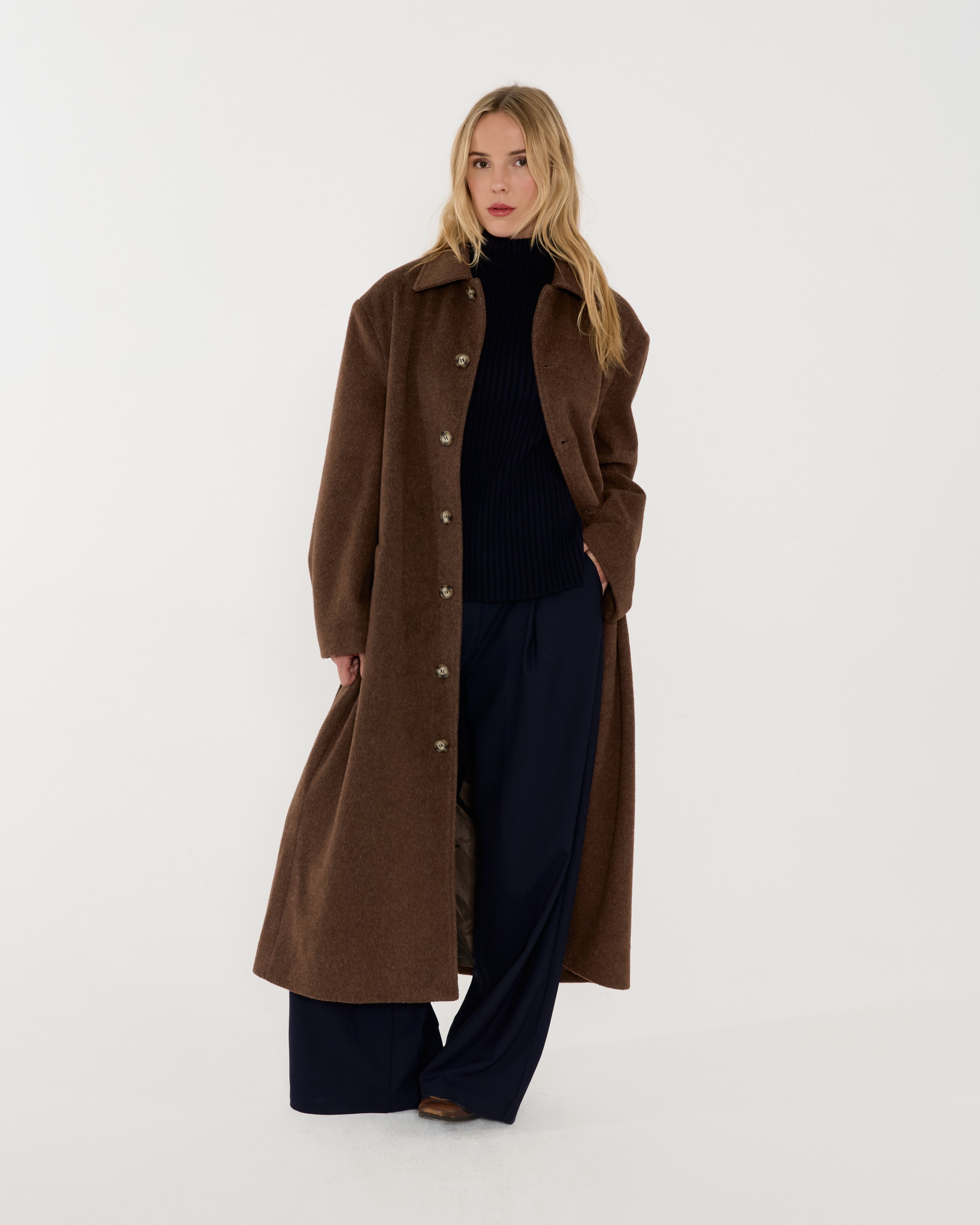 Clayta Wrapped Belted Coat - Brown main image 1
