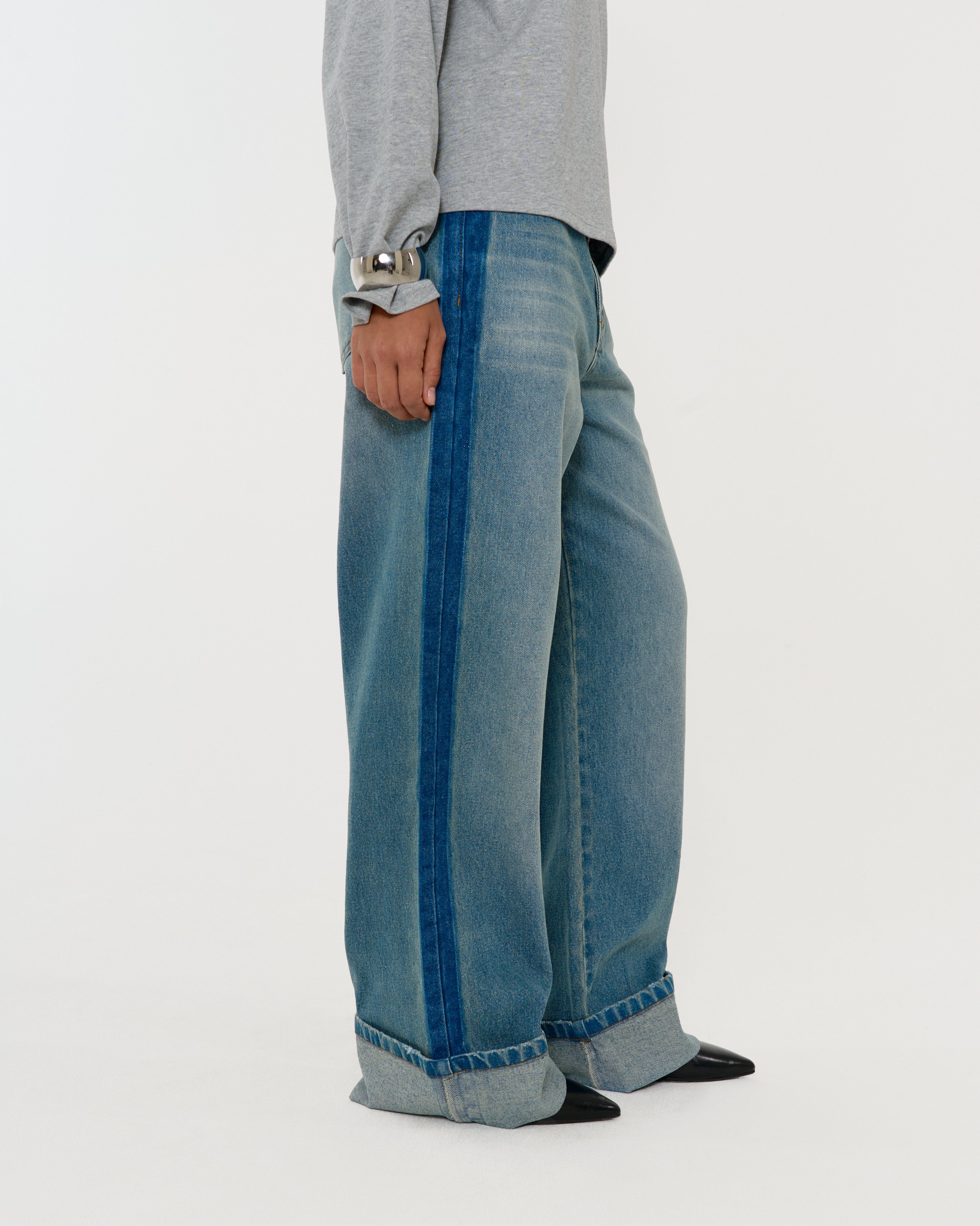 MARGOT FOLDED HEM DENIM TROUSERS