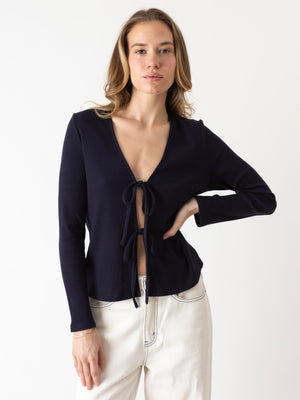 RIBBED BOW TIE TOP NAVY BLUE