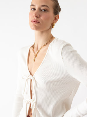RIBBED BOW TIE TOP WHITE