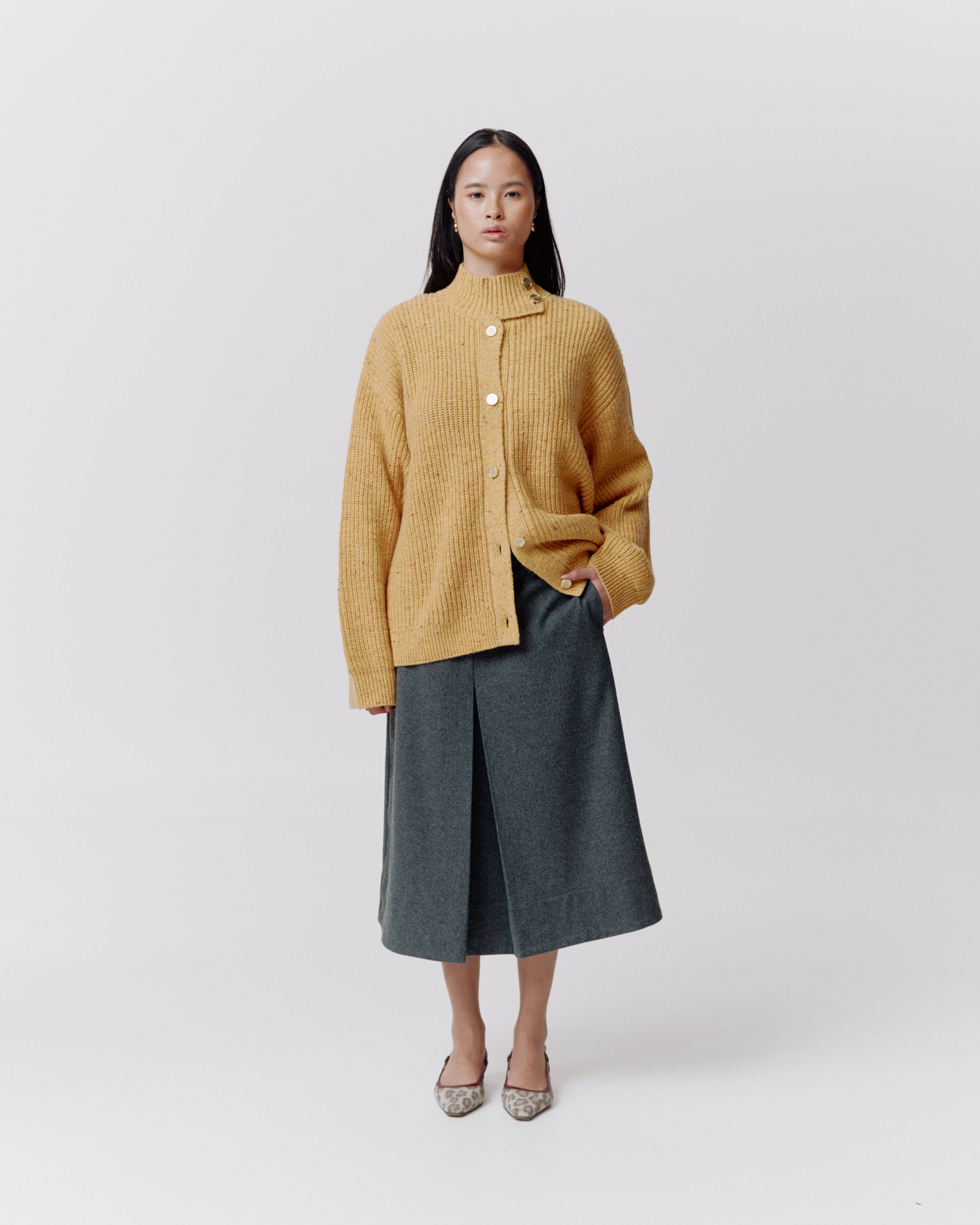 SPECKLED HIGH NECK CARDIGAN YELLOW – LEWIS & MELLY