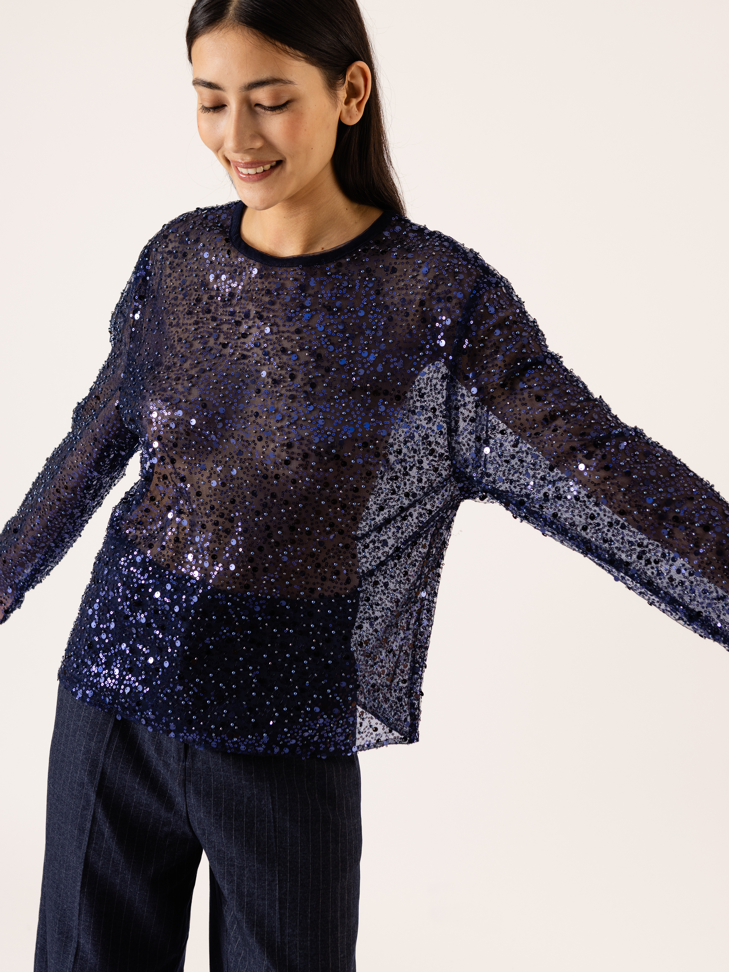 Navy blue sequin top sales