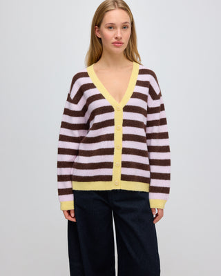JOANNE STRIPED CARDIGAN PINK / BROWN