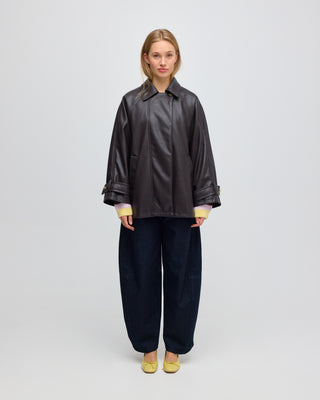 LEATHER PLEATED LARA JACKET BROWN