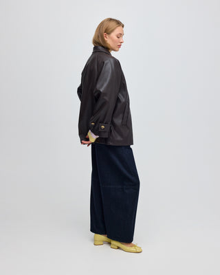 LEATHER PLEATED LARA JACKET BROWN