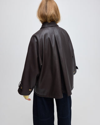 LEATHER PLEATED LARA JACKET BROWN