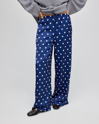 POLKA DOT DRAWSTRING TROUSERS NAVY BLUE ECRU – LEWIS MELLY
