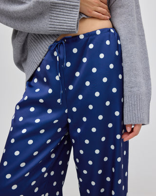 POLKA DOT DRAWSTRING TROUSERS NAVY BLUE / ECRU