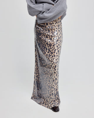 LEOPARD SEQUIN MAXI SKIRT