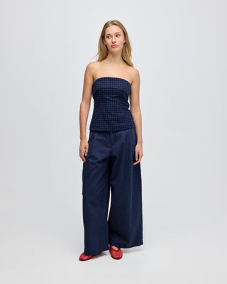CHECKED SOPHIE TOP NAVY BLUE