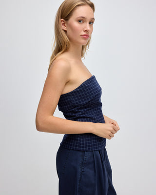 CHECKED SOPHIE TOP NAVY BLUE