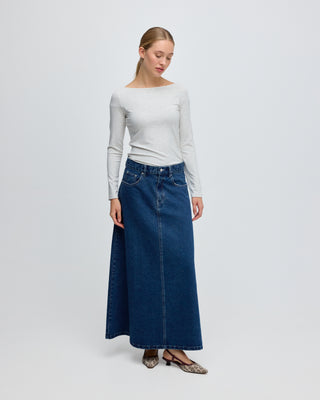DENIM MAXI SKIRT MID BLUE