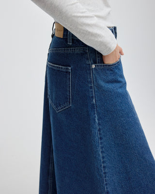 DENIM MAXI SKIRT MID BLUE