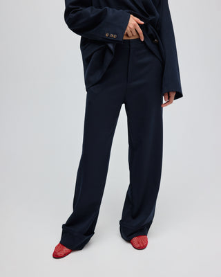 NOWEE FOLDED HEM SUIT TROUSERS NAVY BLUE