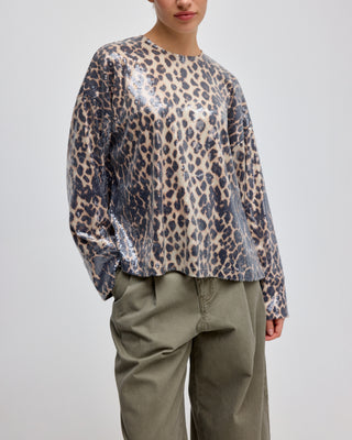 LEOPARD SEQUIN PLEATED BLOUSE