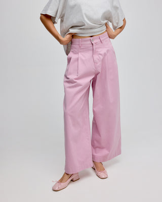 DOUBLE PLEATED DENIM TROUSERS PINK