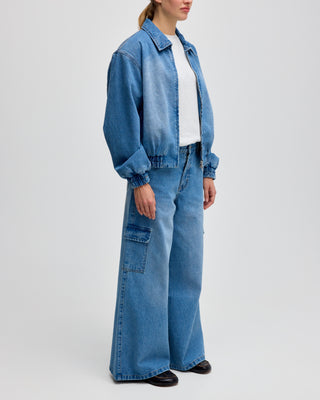 DENIM WIDE LEG CARGO TROUSERS