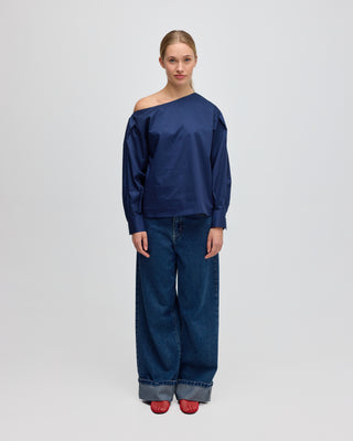 FOLDED HEM DENIM TROUSERS MID BLUE