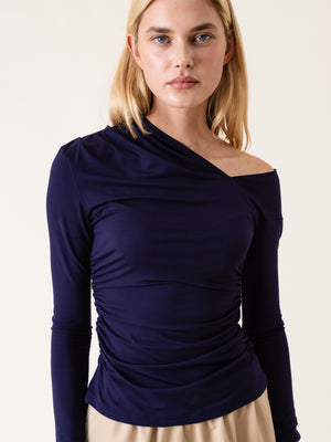 ASYMMETRIC STRETCHY TOP NAVY BLUE