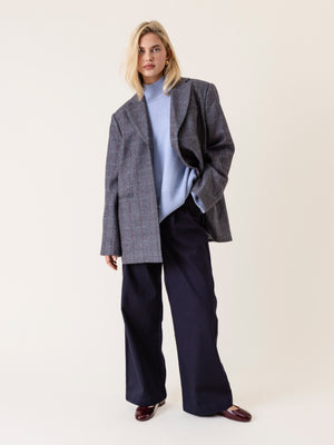 COTTON BARREL TROUSERS NAVY BLUE