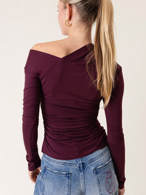 ASYMMETRIC STRETCHY TOP BURGUNDY