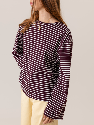 STRIPED LOOSE T-SHIRT BURGUNDY