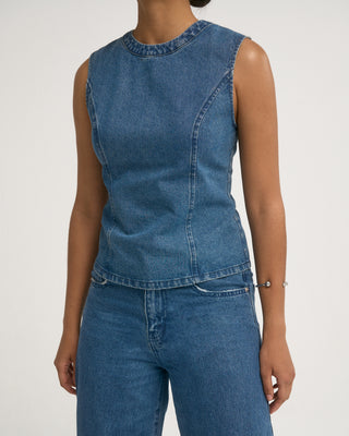 DENIM CUT OUT TOP DARK BLUE