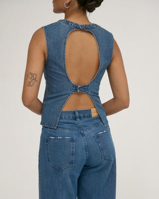 FOLDED DENIM HEM TROUSERS DARK BLUE