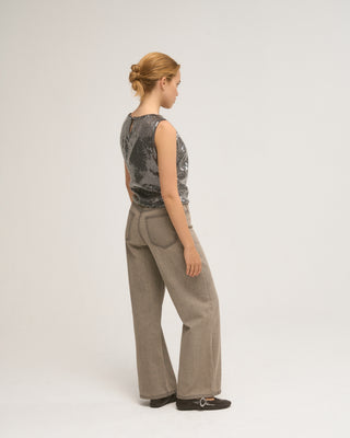 SEQUIN DRAPED TOP GREY