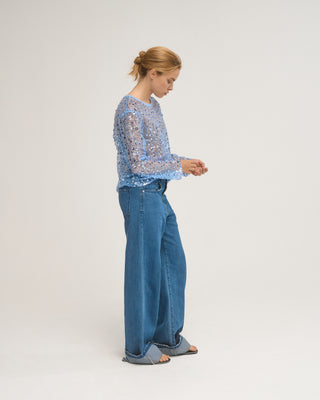 MAE SEQUIN TOP LIGHT BLUE