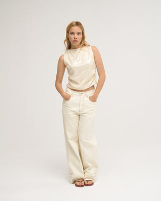 SEQUIN DRAPED TOP ECRU