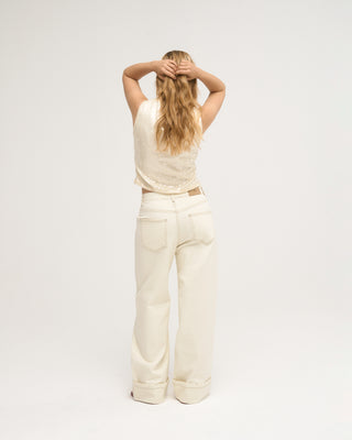 SEQUIN DRAPED TOP ECRU