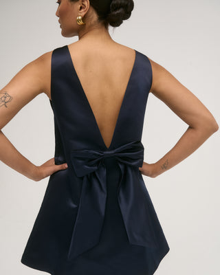 THILLY SATIN BOW DRESS NAVY BLUE