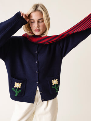 KNITTED DAISY CARDIGAN NAVY BLUE