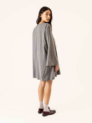 CHECKED WIDE SLEEVE DRESS