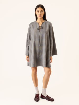 CHECKED WIDE SLEEVE DRESS