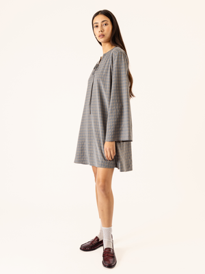 CHECKED WIDE SLEEVE DRESS