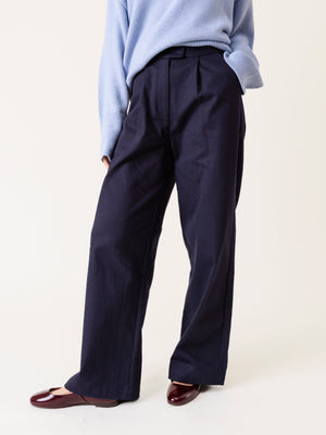 COTTON BARREL TROUSERS NAVY BLUE