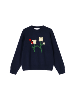 KNITTED DAISY LOVE SWEATER NAVY BLUE