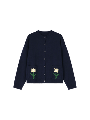 KNITTED DAISY CARDIGAN NAVY BLUE