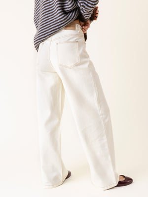 CONTRAST STITCHING DENIM TROUSERS ECRU