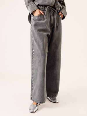 BAGGY STUDDED DENIM TROUSERS GREY