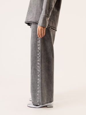 BAGGY STUDDED DENIM TROUSERS GREY