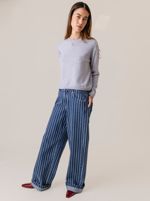 STRIPED DENIM TROUSERS DARK BLUE