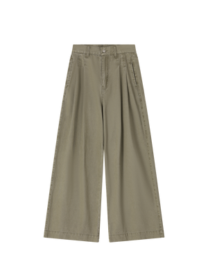 DOUBLE PLEATED DENIM TROUSERS KHAKI
