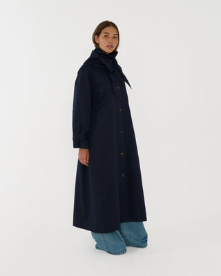 JEAN PLEATED TRENCHCOAT WITH HEADSCARF NAVY BLUE – LEWIS & MELLY