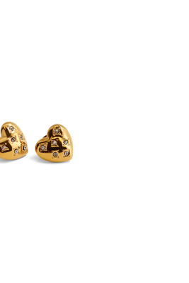 CHUNKY STONE HEART EARRINGS GOLD