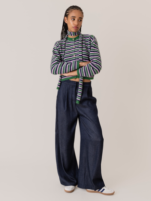 PLEATED FLOWY TROUSERS NAVY BLUE