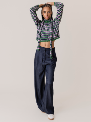 PLEATED FLOWY TROUSERS NAVY BLUE