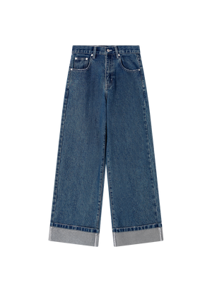FOLDED HEM DENIM TROUSERS MID BLUE